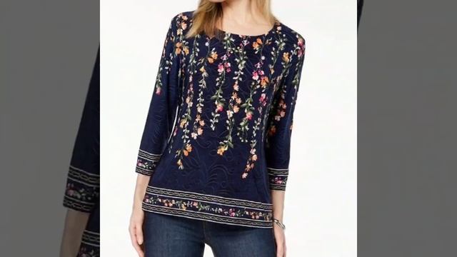 new arrival Calvin Klein women, a floral print split neck bell sleeves blouse shirts top tedo