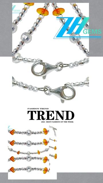 修正----GN-20250102-05 Amber silver hoop jewelry with silver bead facets Delicate necklace Winter