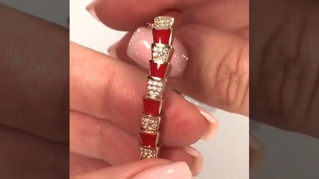 Золотой браслет с эмалью и фианитами, артикул 2502221