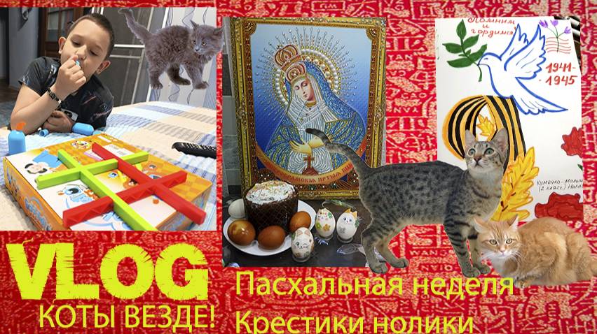 VLOG Пасхальная неделя. Коты везде! Настольная игра крестики -нолики