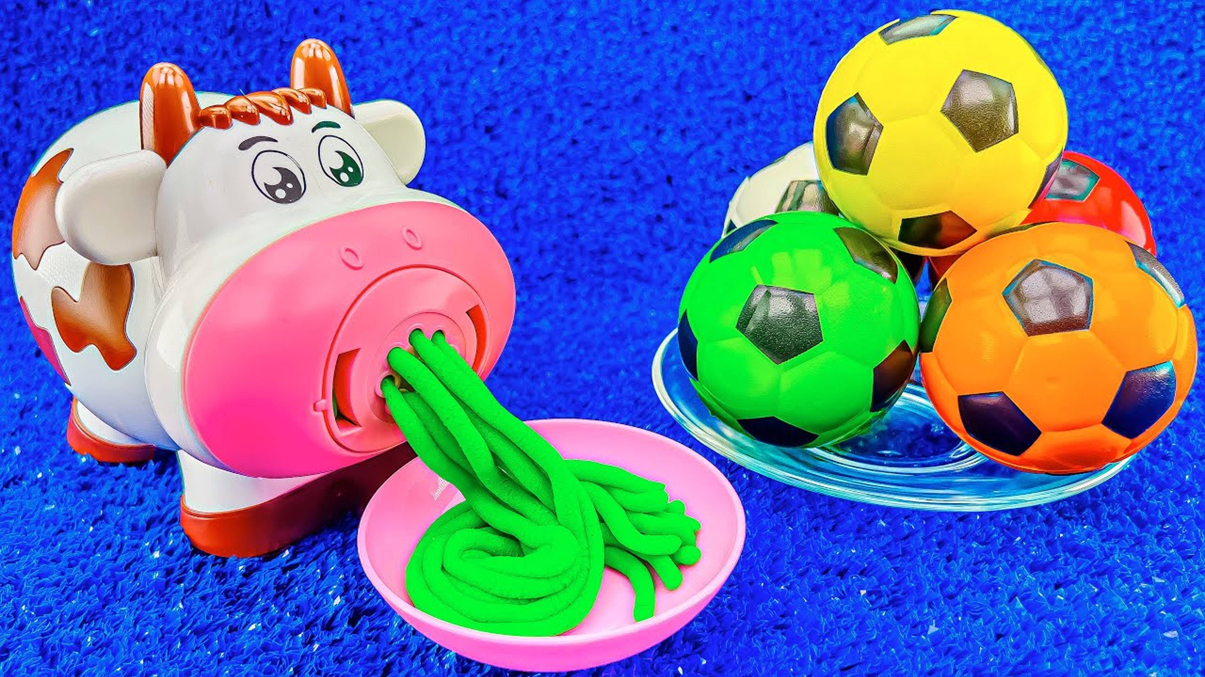 Приготовьте коровьи лепешки из футбольных мячей Squeeze Stress и Playdoh ASMR