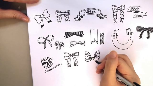 Doodle Arts|How to draw Ribbons for Beginner|25 types|Milly's Doodles