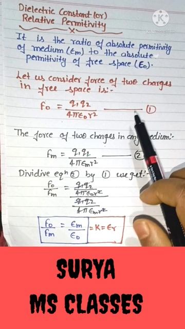 #shorts #youtubeshorts Physics Chapter 1 Dielectric Constant or Relative Permittivity (εr)