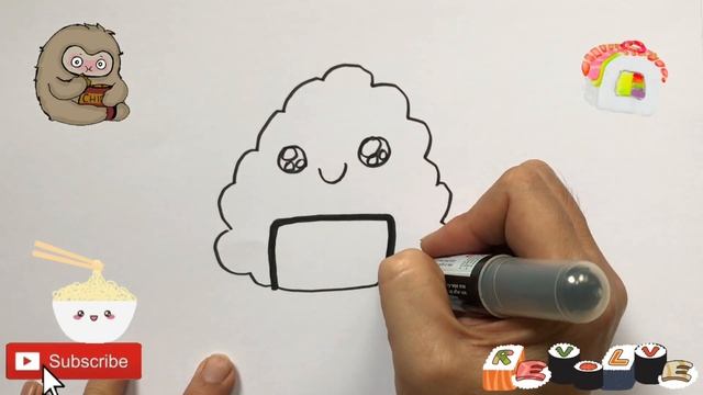 How To Draw a Cute Onigiri | рисуем онигири для детей | Bolalar uchun onigiri rasm chizish