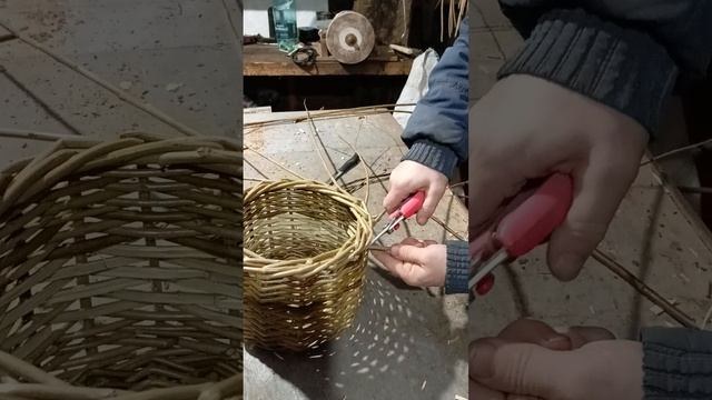 как заплести верх корзины в три прута часть четвёртая