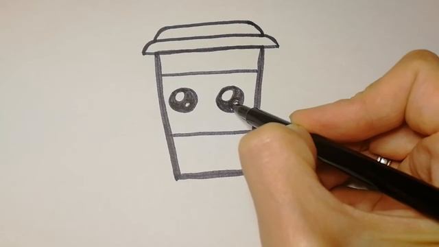 How to draw a cute glass of coffee | Simple | Как рисовать милый стакан кофе