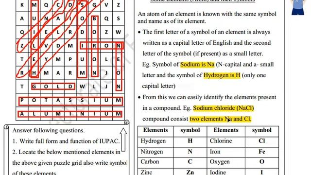 ATOMS AND MOLECULES| Ch.no.3 WORKSHEET No.14 FOR CLASS 9  IN ENGLISH|