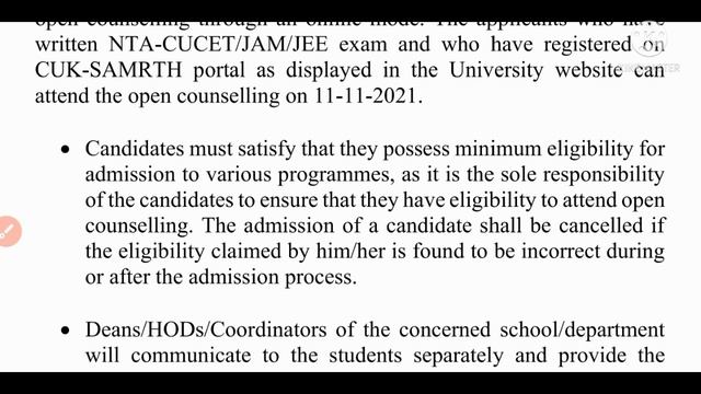 Central University of Karnataka Open Counselling Important Notice 2021!!CUK Latest Updated Notice