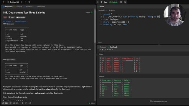Department Top Three Salaries | Решение на SQL | LeetCode