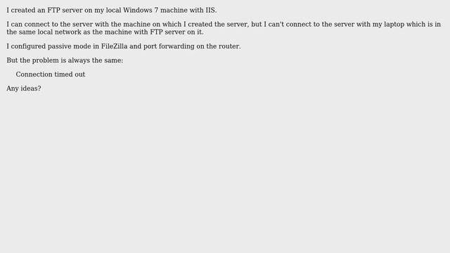 Unable to connect to FTP server from another computer with FileZilla