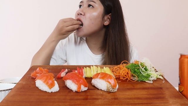 ASMR MUKBANG | SALMON WITH SUSHI | EATING SOUND EP03