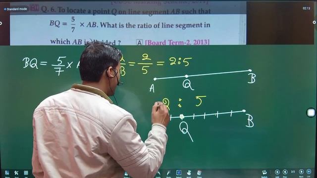 To locate a point Q on line segment AB such that BQ=5/7 AB. What is the ratio of the line segment