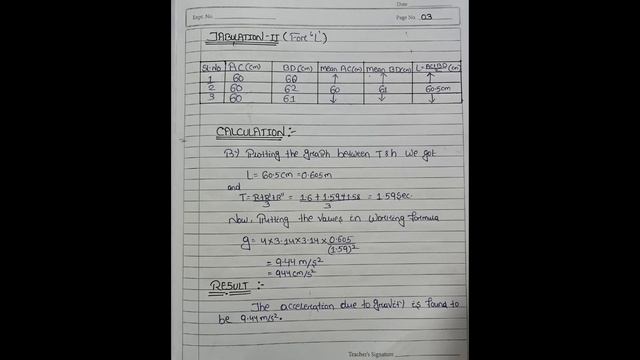 BAR PENDULUM EXPERIMENT,  PHYSICS PRACTICAL, (Honours,GE - Student)........PRACTICAL RECORD