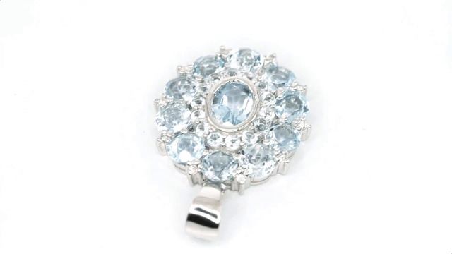 Sky Blue Topaz Gemstone Oval Cluster Sterling Silver Pendant + Chain