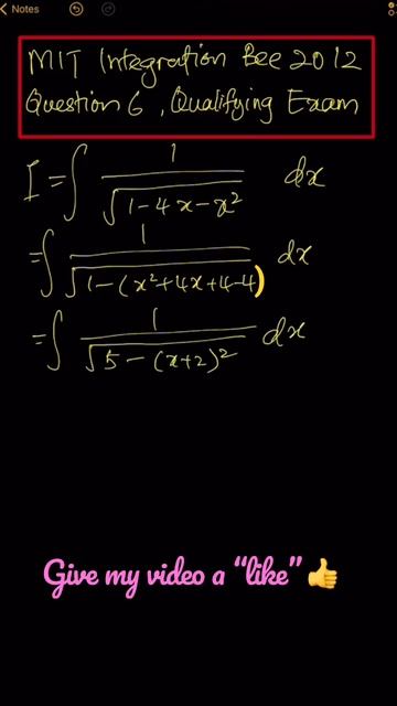 ∫1/√(1 - 4x - x²) dx.  MIT Integration Bee 2012, Question 6, Qualifying Exam.