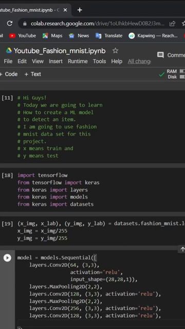 How to Create Machine Learning Model for Fashion Mnist #shorts #tensorflow #machinelearning #python