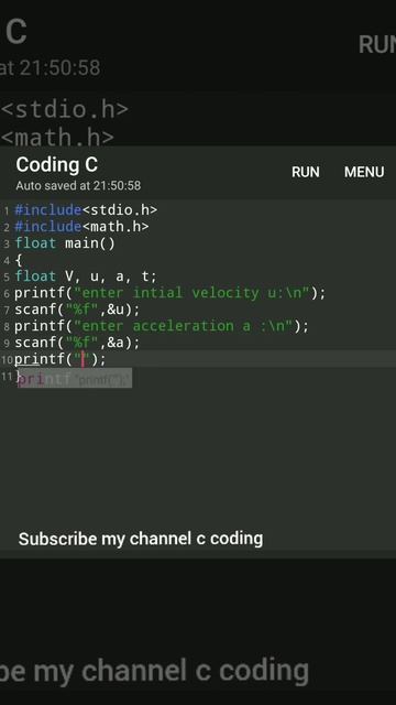 how to evaluate v=u+at equation using c