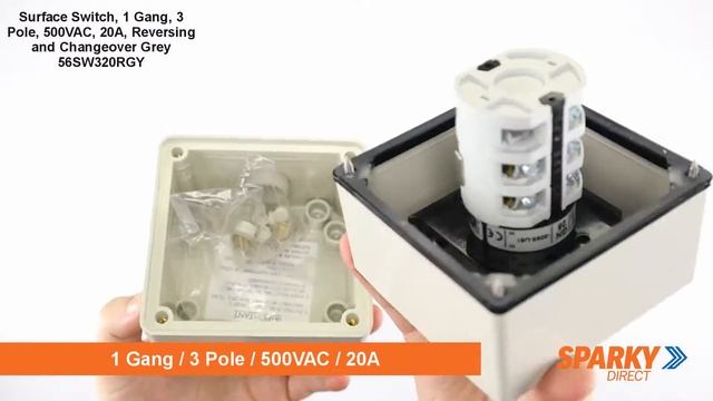 Surface Switch, 1 Gang, 3 Pole, 500VAC, 20A, Reversing and Changeover Grey 56SW320RGY