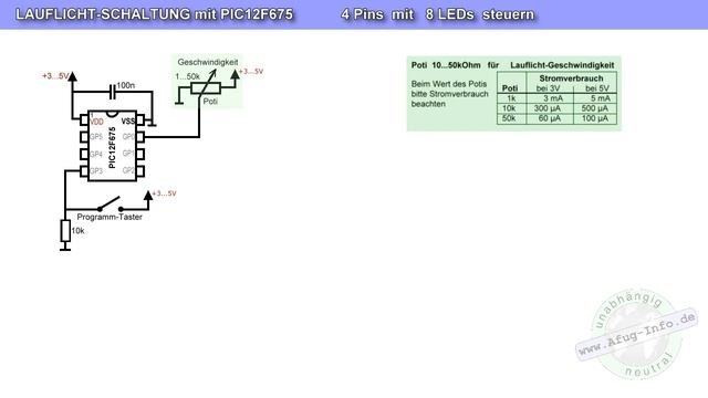 8 LEDs an 4 Ports - Lauflicht ohne Shiftregister | PIC12F675 | Einfach erklärt | How to, Tutorial