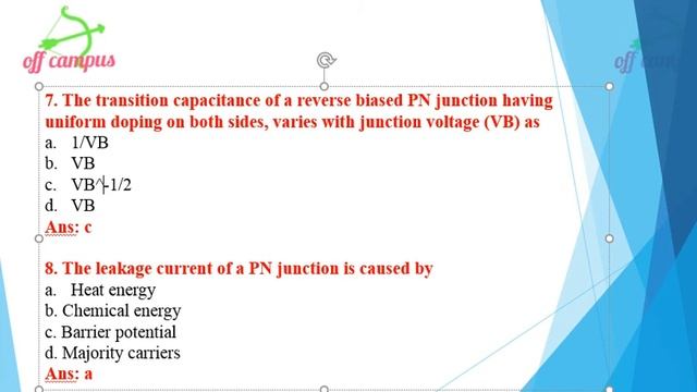 PN Junction  Diode | Multiple Choice Questions | EDC | Off Campus