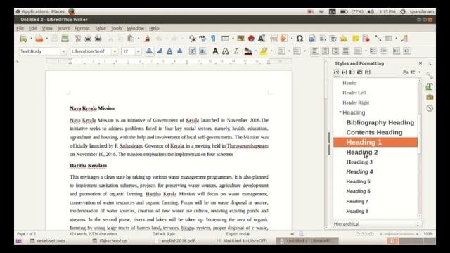 Changing The Style Of Headings - Libre Office Writer