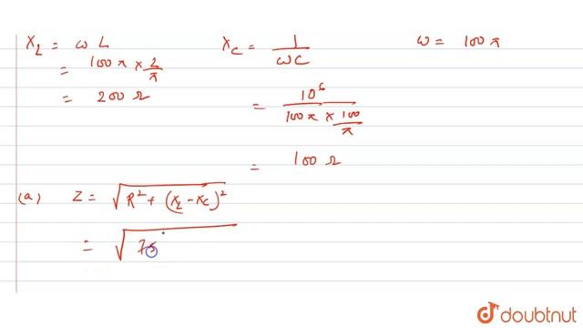 An inductor `2//pi` Henry, a capacitor `100//T muF` and a resistor `75Omega` are connected in serie