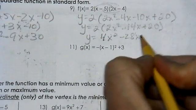 A2T 1B 3 Unit 1 worksheet   Quadradic Standard Form