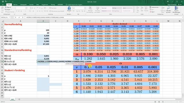 Excel - Sannsynlighetsregning (kontinuerlige fordelinger)