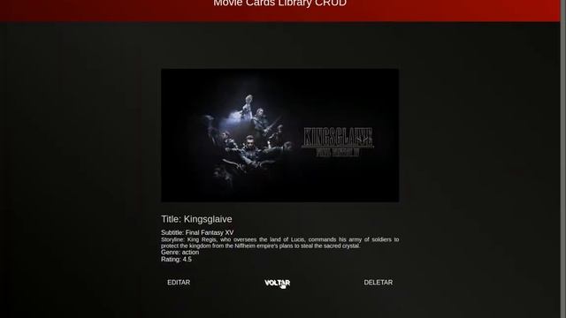 Movie Card CRUD (Create, Read, Update e Delete)