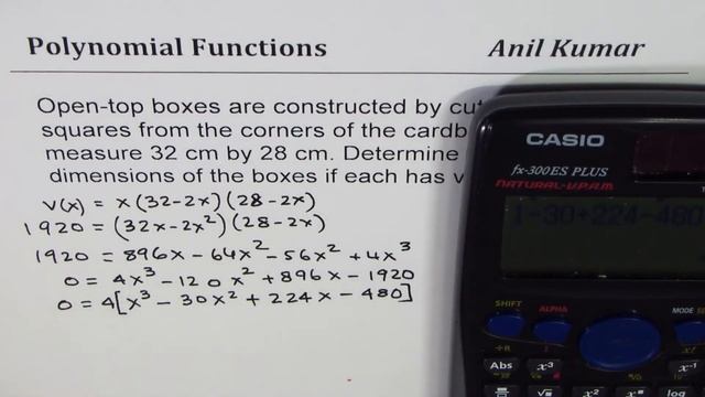 Open Top Box from Cardboard 32 by 28 after cutting corner squares with 1920 volume