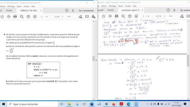 [TG] BAC : Sujet et correction Sujet 0 de 2021 Spé maths (corrigé des Exercices 1, 3 et A)
