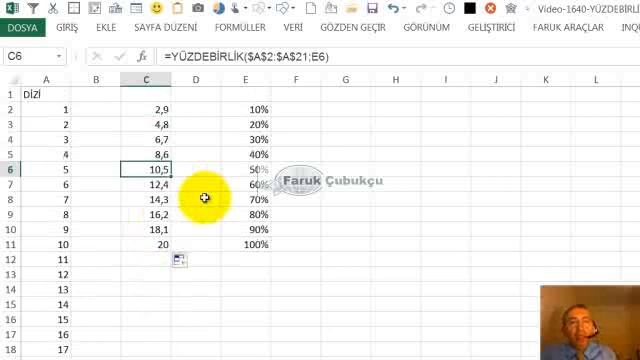 Excel YÜZDEBİRLİK (PERCENTILE) Fonksiyonu