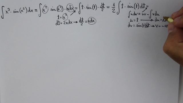 Integral of (x^3)sin(x^2) (substitution + by parts)