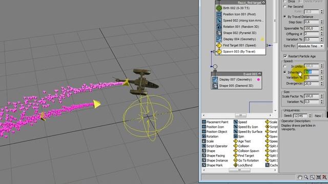 Corso 3ds max Particle Flow Scia Razzi