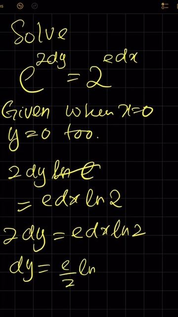 Solving a weird differential equation, i.e, e^(2dy) = 2^(edx).