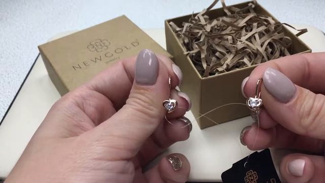 Серьги 1053 из красного золота 585 пробы с фианитами