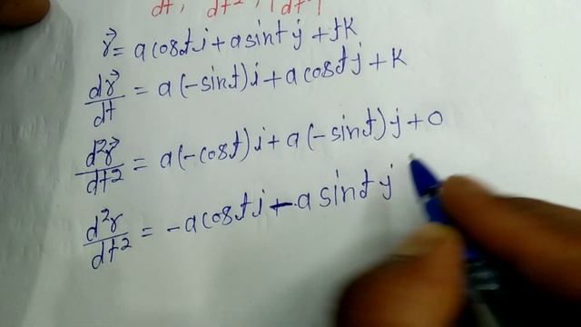 If vector r= (a cost)i + (asint)j + tk , find dr/dt ,d^2/dt^2 , |dr^2/dt^2| #mathstudywithpradum