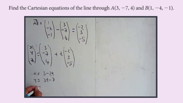 Cartesian equations of 3D line given 2 points