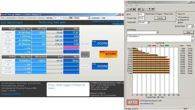 rd #161 Seagate 80GB ST380815AS Benchmark with Anvil's Storage Utilities and ATTO