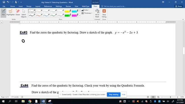 Alg1 Notes 9 1 Sketching Quadratics