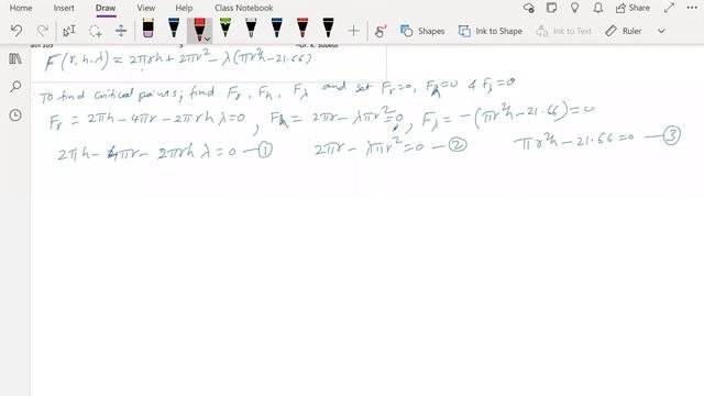 Lagrange Multiplier  Example Minimum Surface Area
