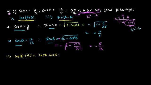 Finding Trigonometric Ratios Cos (A+B) & Sin (A-B) in 4th Qaudrant