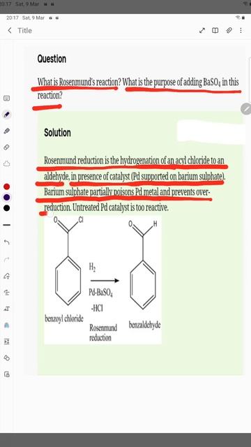 What is Rosenmund's reaction? What is the purpose of adding BaSO4 in this reaction?