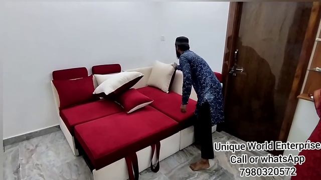 L- Sofa Cum Bed with hydraulic | 7980320572 | space saving furniture | made in india 🇮🇳 call 4 orde
