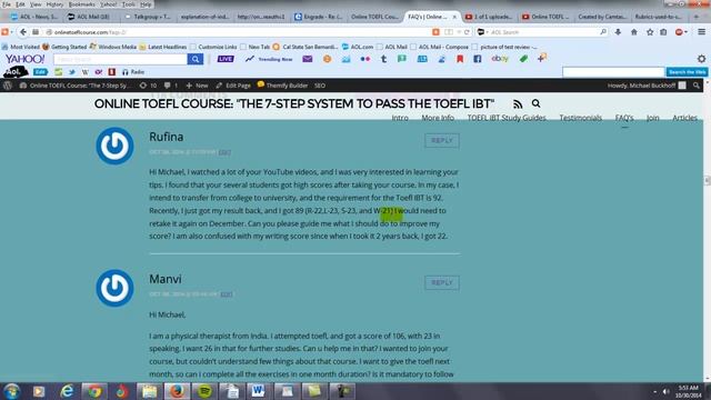 Online TOEFL Course  Comments to R: I need to improve from 89 to 92, but my writing is 21.