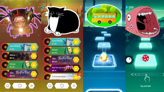 Choo Choo Charles vs Maxwell Cat vs Bus Eater vs Train Eater |  Tiles Hop EDM Rush