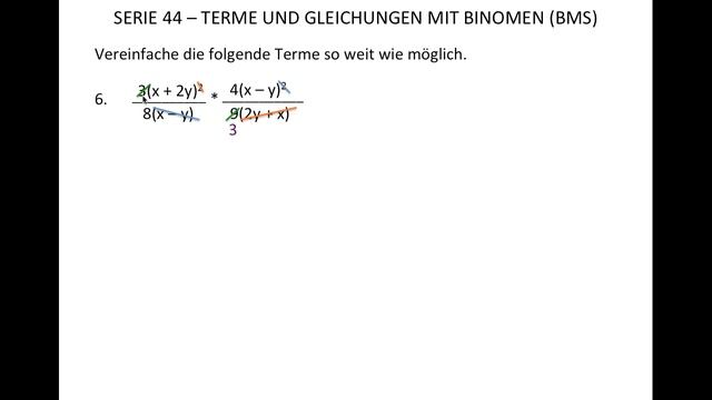 Mathematik-BMS Aufgabe S44_6: "Terme und Gleichungen mit Binomen"