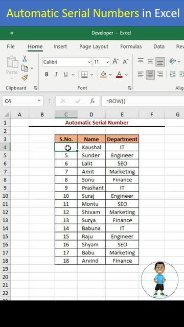Excel Job Interview Questions Automatic Serial in Excel #excel #exceltips #shorts #msexcelfullcours