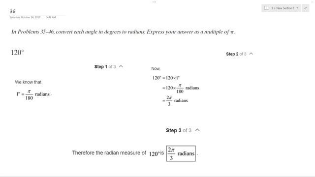 Convert 120 degrees to radians