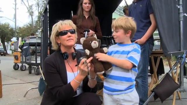 Karen Kingsbury with Joey (Maxwell Perry Cotton) on set of Like Dandelion Dust